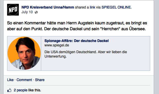 Screenshot: Facebook Posting der NPD Unna/Hamm