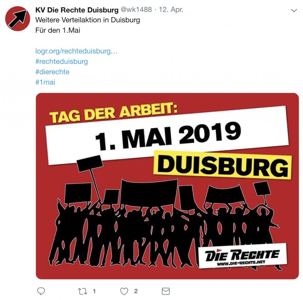 Tag der Arbeit: DIE RECHTE mobilisiert für die Kundgebung in Duisburg....