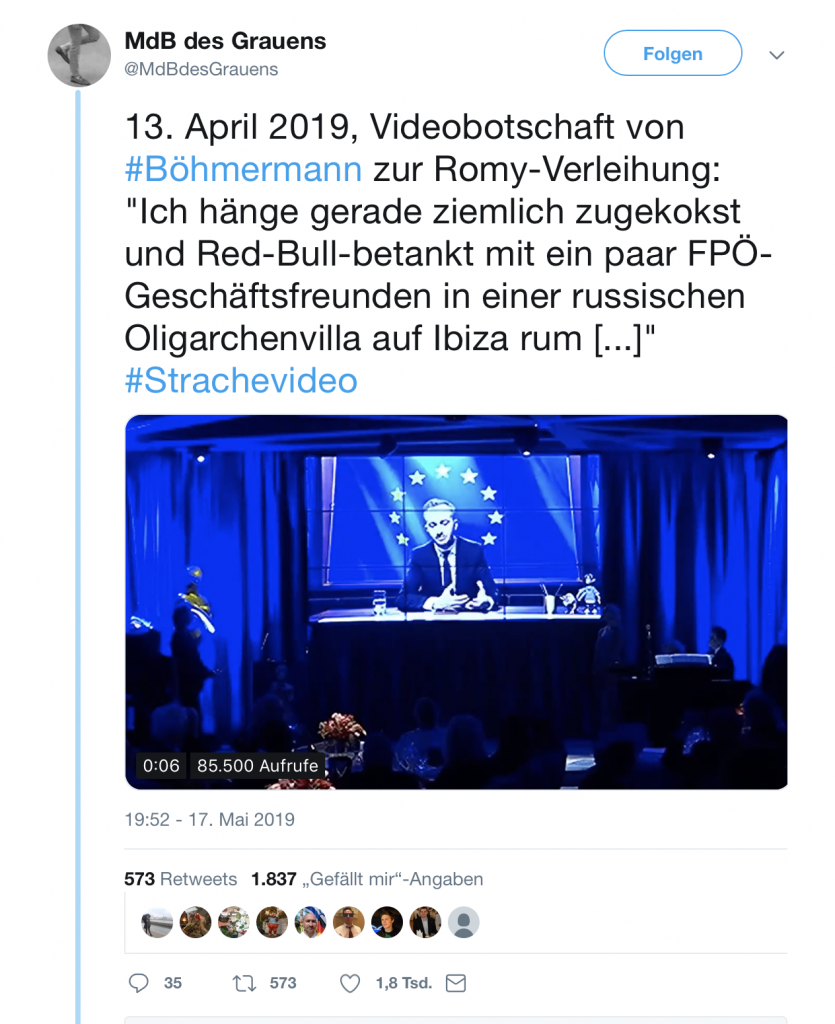 Red-Bull-betankt und zugekokst mit der FPÖ auf Ibiza: Jan Böhmermann; Foto: Screenshot Twitter