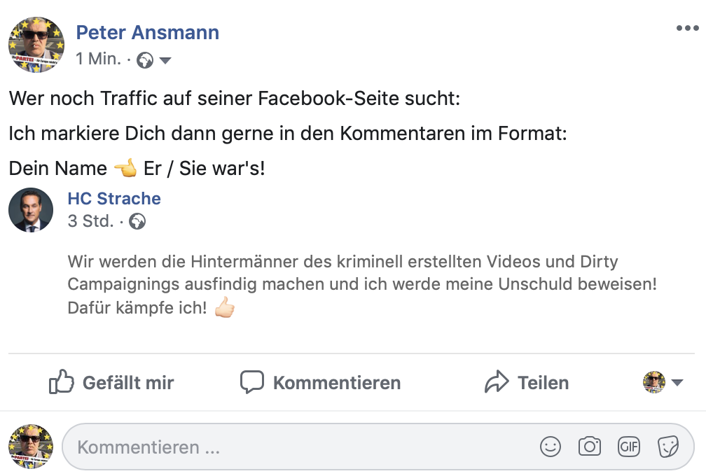 Traffic-Generierung mit HC Strache; Foto: Screenshot Facebook