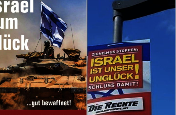 Rechts: Antisemitisches Plakat (DIE RECHTE); Links: Die adäquate Antwort der PARTEI!