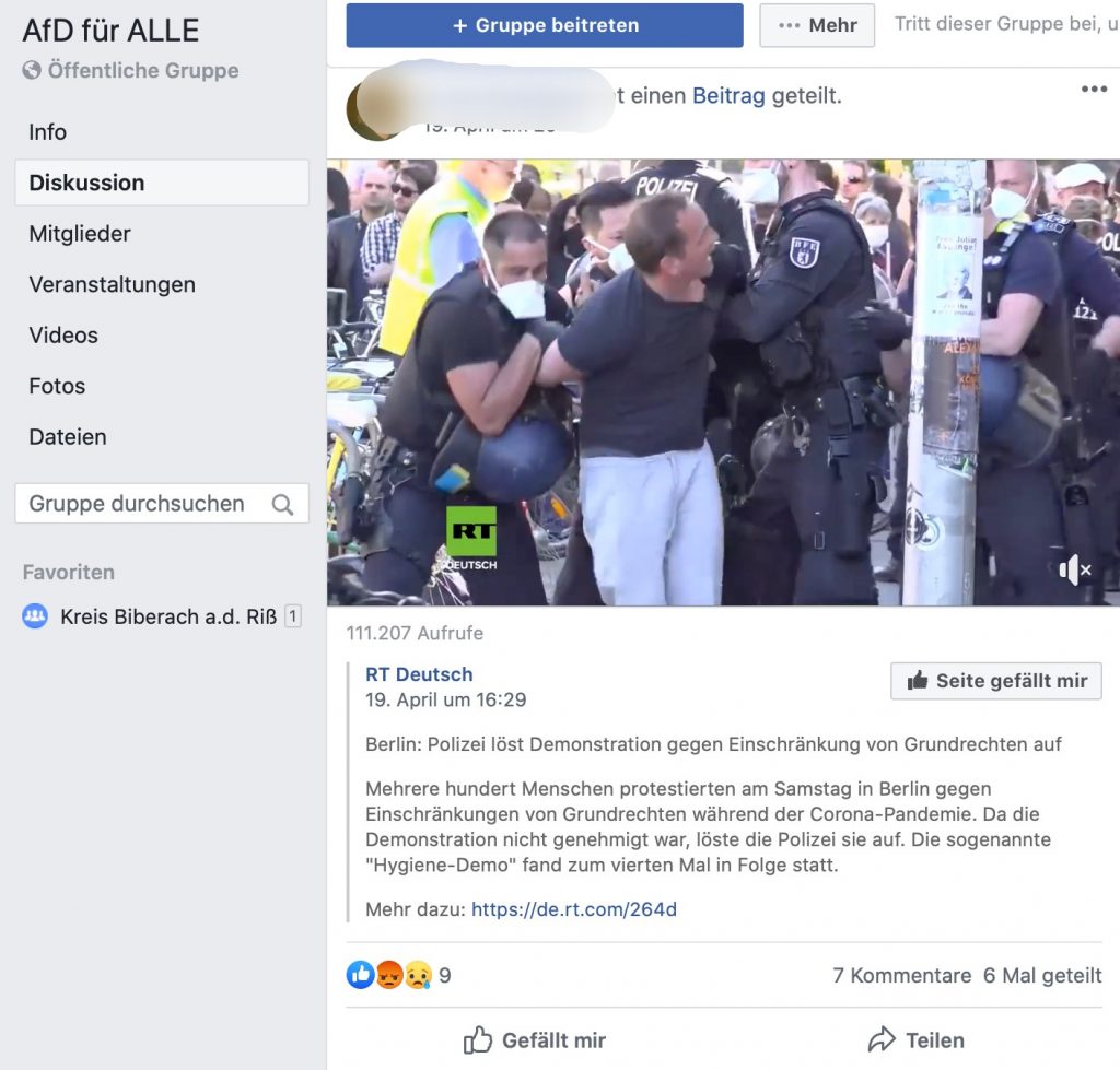 Putins Propagandasender RT: So informiert sich die AfD; Screenshot Facebook