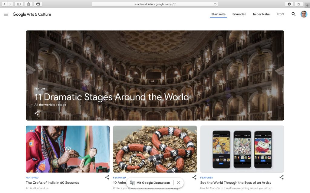 Virtuelle Museumstouren und jede Menge Information auf Google Arts & Culture