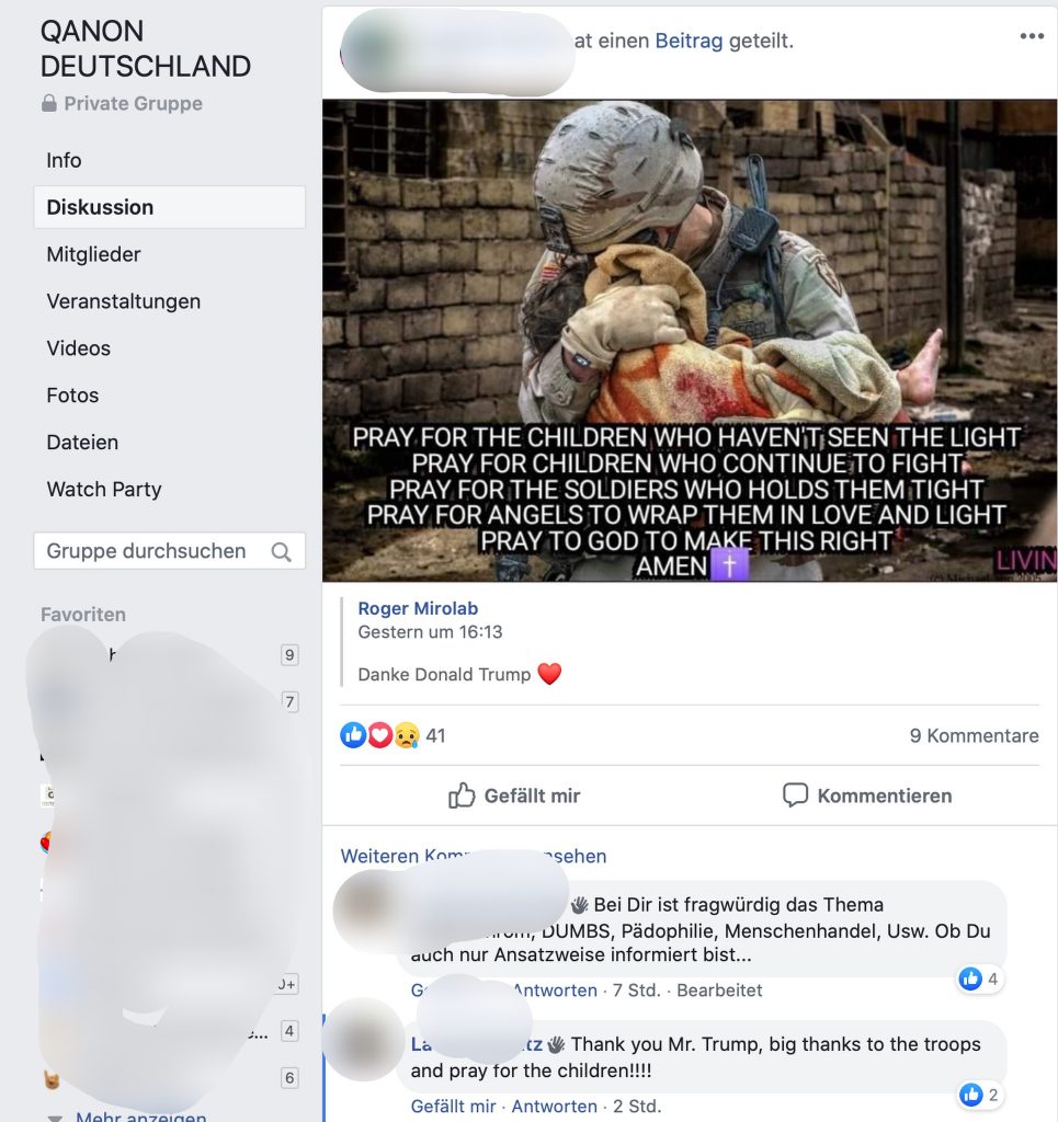 "Thank you Mr. Trump" - verwirrte Kommentatoren bei QANON Deutschland; Screenshot Facebook