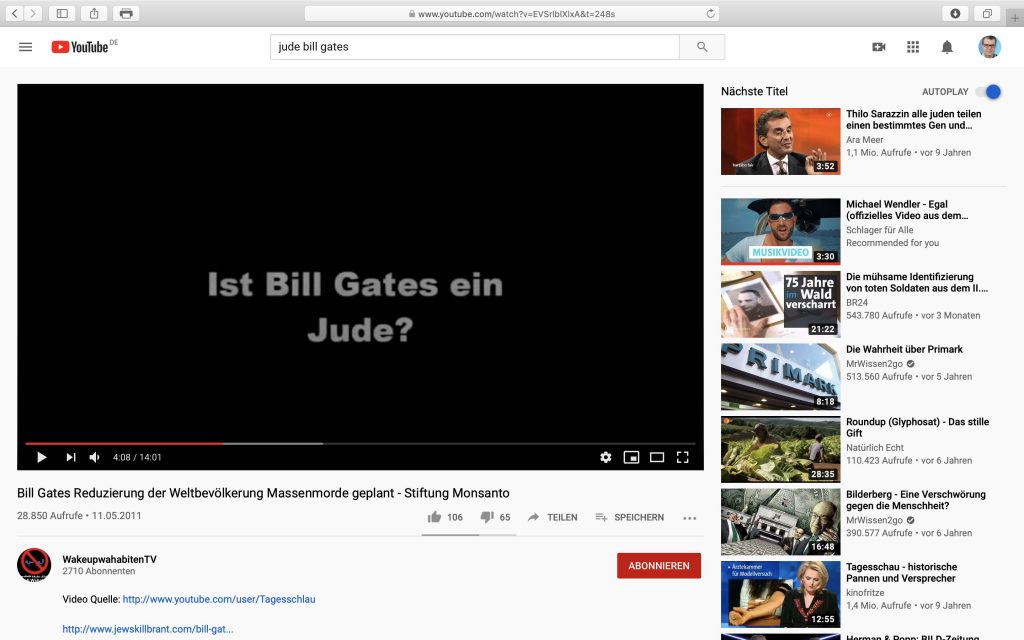 Bill Gates: Reduzierung der Weltbevölkerung geplant; Screenshot YouTube