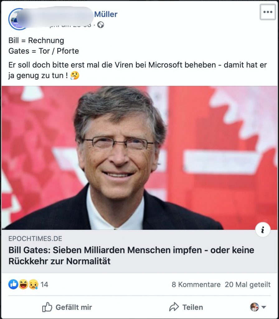 Bill = Rechnung / Gates = Tore; Screenshot Facebook