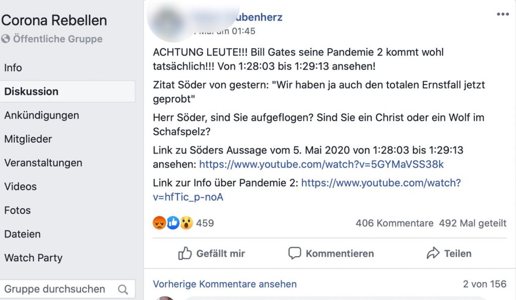 Erbärmlich: Die Aufdeckung von "Verschwörungen" über YouTube; Screenshot Facebook