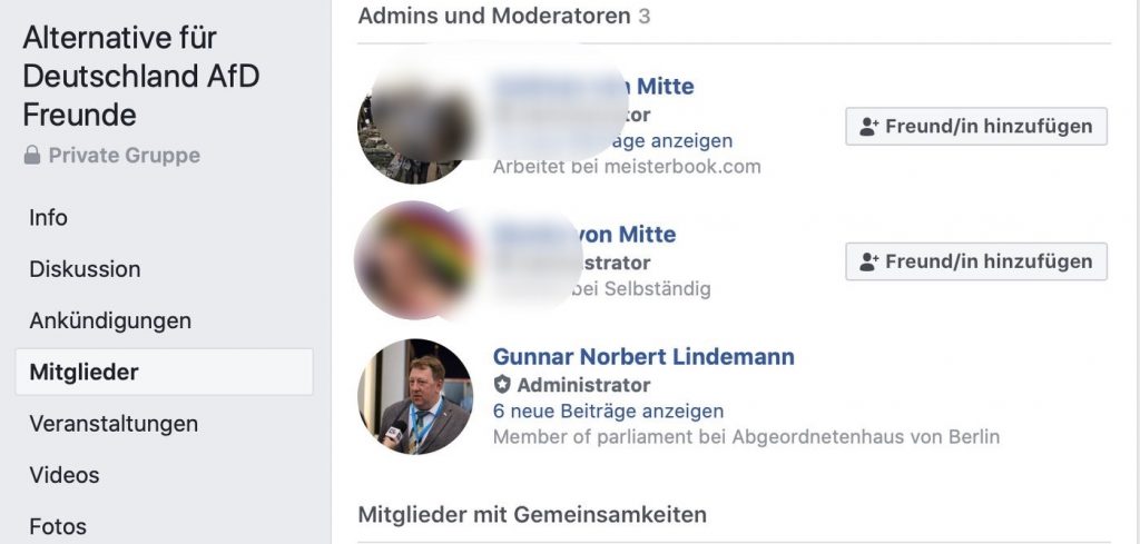 Alternative für Deutschland AFD Freunde; Screenshot Facebook