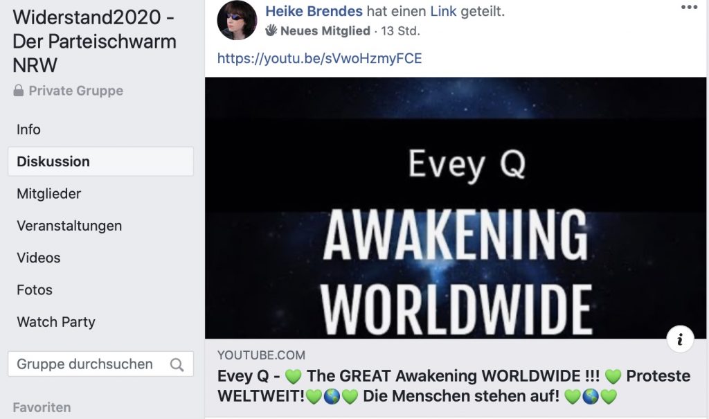 QAnon-Geschwurbel: In der NRW-Gruppe von Widerstand2020.de; Screenshot Facebook