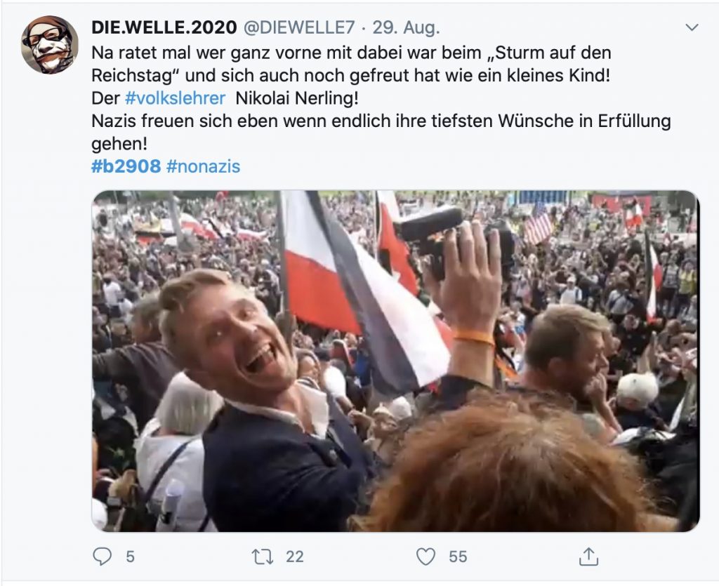 "Der Volkslehrer", Nikolai Nerling, in Berlin; Screenshot Twitter