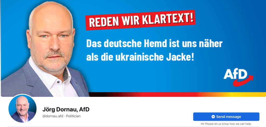 Gemeint: Das russische Hemd ist der AfD näher als die deutsche Jacke! Screenshot Facebook