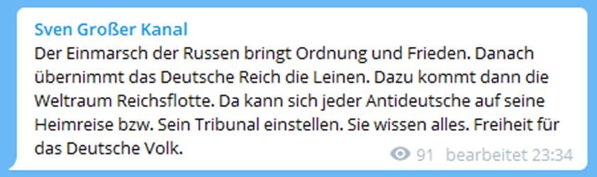 "Einmarsch der Russen bringt Ordnung und Frieden"; Quelle: Telegram