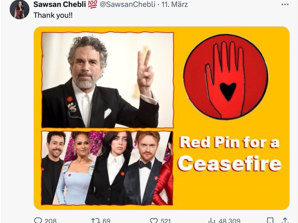 Red Pin for a Ceasefire - "Thank You!!" (Quelle: X)