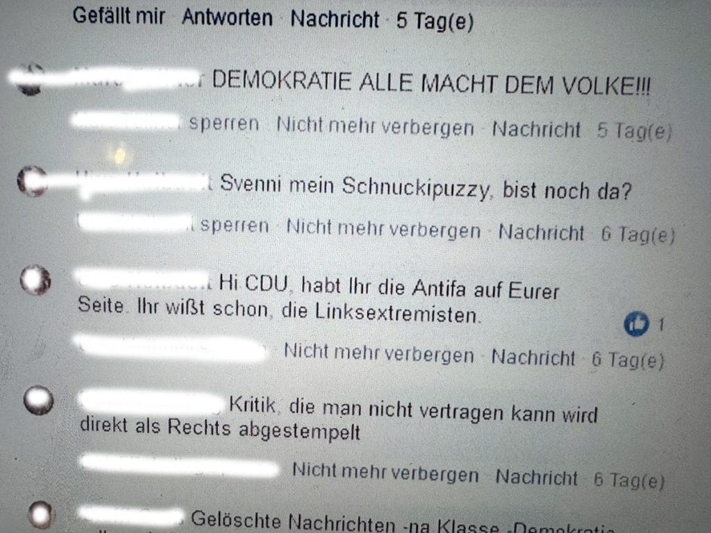 Kommentare auf der Facebook-Seite der CDU Duisburg (Foto und Bearbeitung: Ruhrbarone)