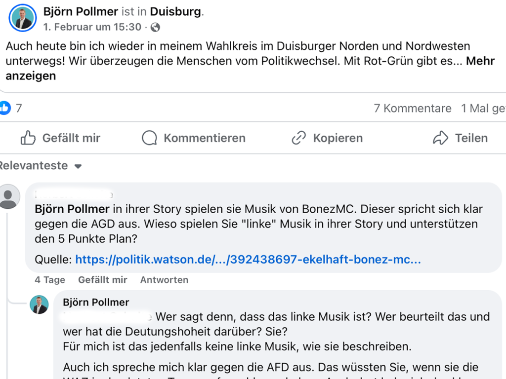 Björn Pollmer: "Auch ich spreche mich klar gegen die AfD aus," (Screenshot Facebook)